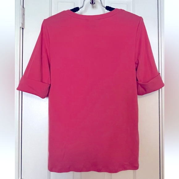 Lauren Ralph Lauren Womens Sz L Pink V-Neck Cuffed Elbow Short Sleeve Tee Top - Picture 2 of 5